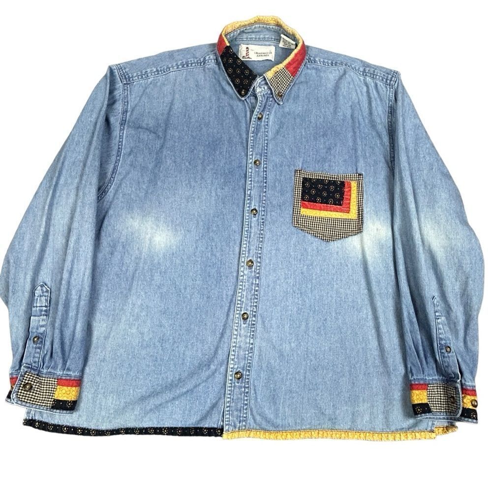 Vintage Lighthouse‎ Apparel Shirt Womens size Large denim patchwork shacket
